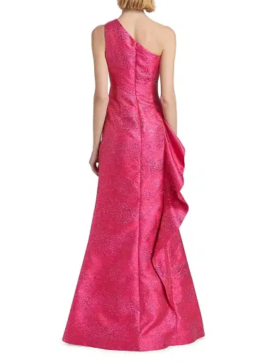Teri Jon by Rickie Freeman Women's Jacquard One-Shoulder Ruffle Column Gown - Hot Pink - Size 18 | Thumbnail 5 Teri Jon by Rickie Freeman Women's Jacquard One-Shoulder Ruffle Column Gown - Hot Pink - Size 18 | Thumbnail 5