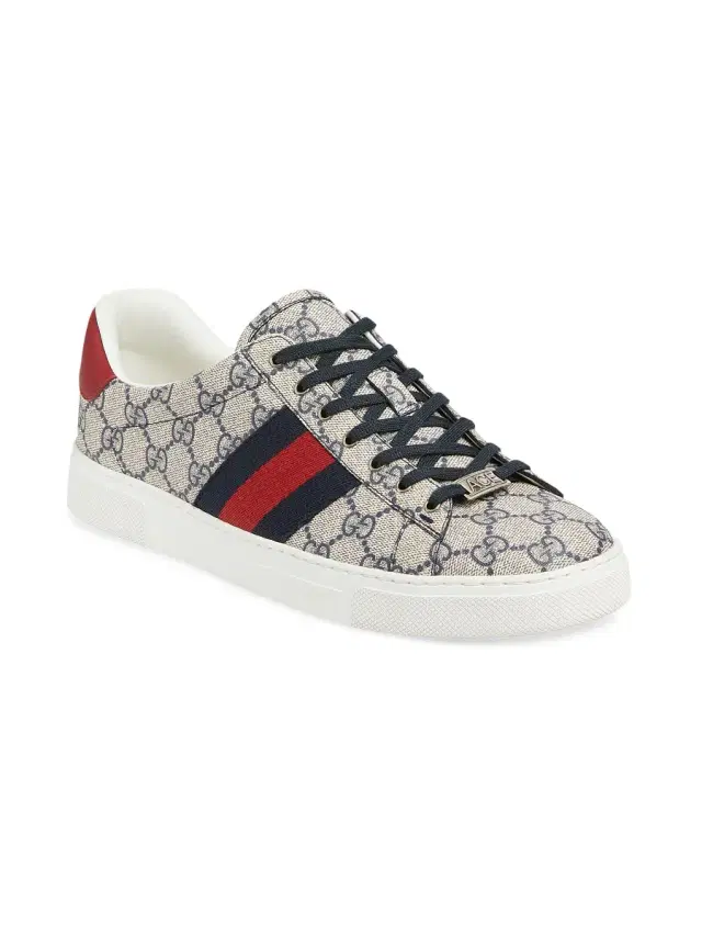 Men's Ace GG Canvas Low-Top Sneakers - Beige Blue