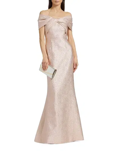 Teri Jon by Rickie Freeman Women's Off-The-Shoulder Metallic Gown | Thumbnail 2