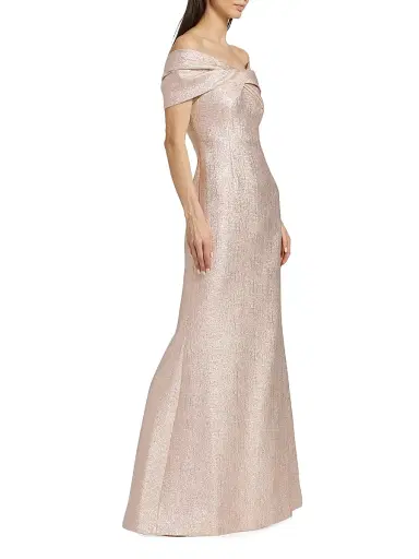 Teri Jon by Rickie Freeman Women's Off-The-Shoulder Metallic Gown | Thumbnail 4