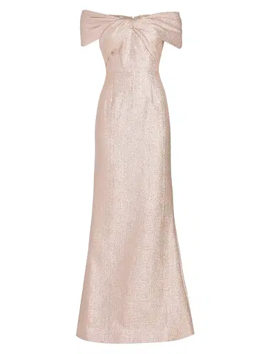 Teri Jon by Rickie Freeman Women's Off-The-Shoulder Metallic Gown | Thumbnail 1