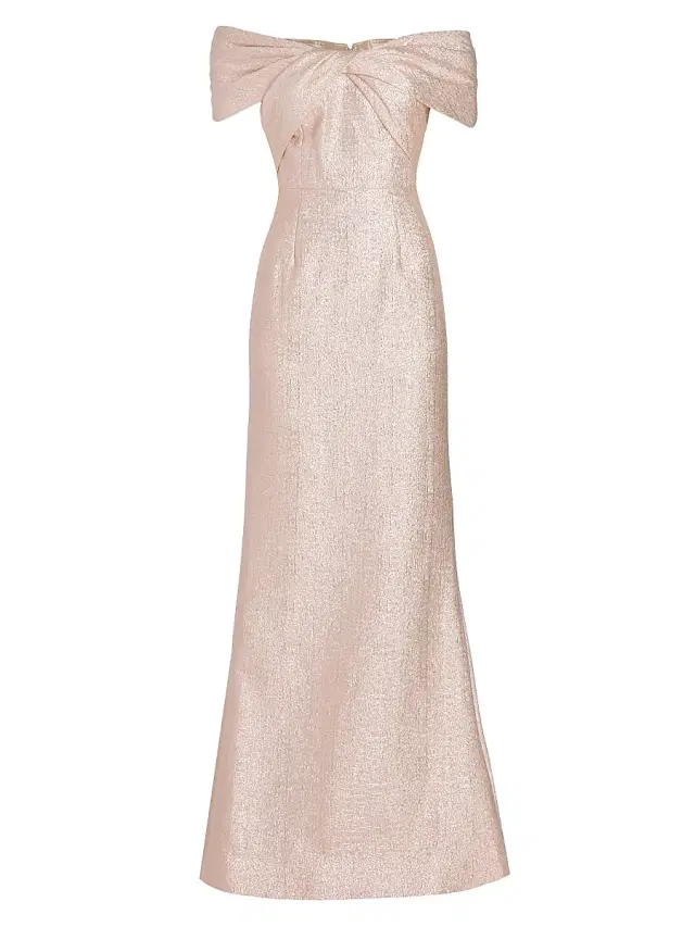 Teri Jon by Rickie Freeman Women's Off-The-Shoulder Metallic Gown - Rose Gold