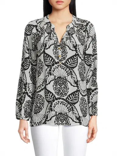Lilly Pulitzer Women's Elsa Silk Print Top - Coconut Pineapple - Size XL | Thumbnail 3 Lilly Pulitzer Women's Elsa Silk Print Top - Coconut Pineapple - Size XL | Thumbnail 3