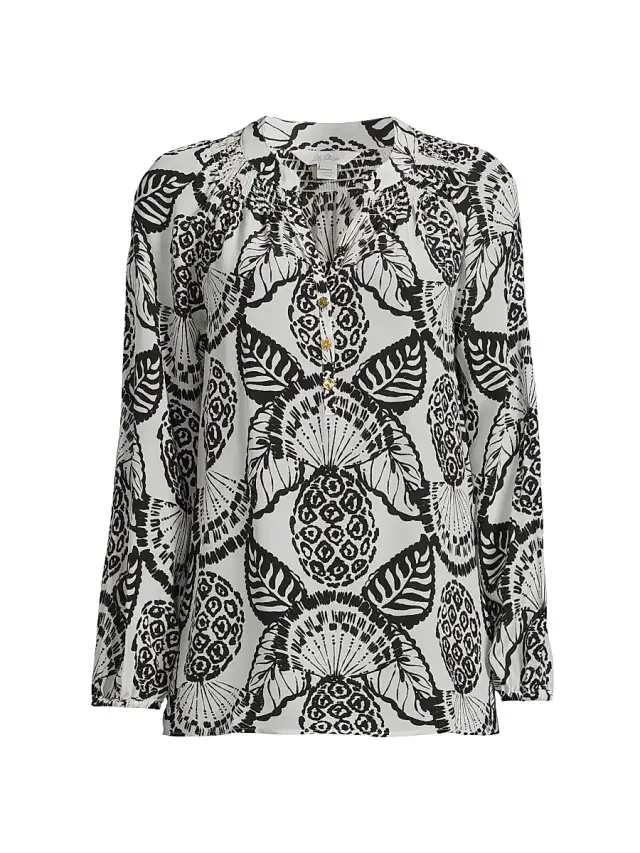Lilly Pulitzer Women's Elsa Silk Print Top - Coconut Pineapple