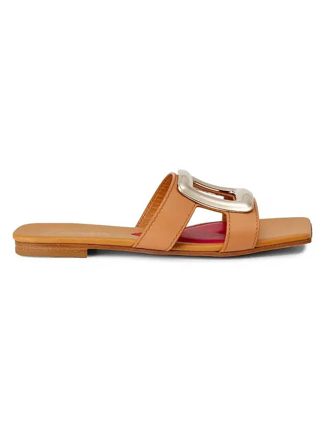 Women's New Metal Buckle Leather Sandals - Cuoio