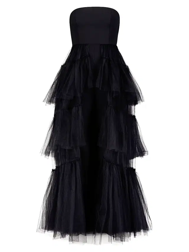 BCBGMAXAZRIA Women's Strapless Tiered Tulle Overlay Jumpsuit - Black