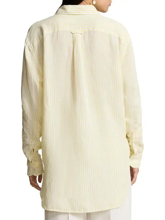 Women's Striped Linen Oversized Shirt - Coastal Yellow White
