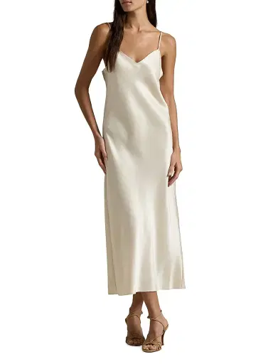 Polo Ralph Lauren Women's Satin Slip Midi-Dress - Champagne | Thumbnail 2