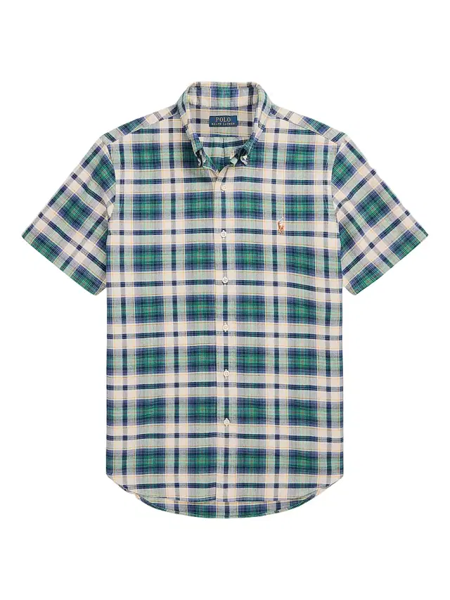 Polo Ralph Lauren Men's Plaid Cotton Short-Sleeve Oxford Shirt - White Green Multi