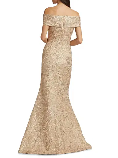 Teri Jon by Rickie Freeman Women's Metallic Jacquard Off-The-Shoulder Gown - Gold - Size 6 | Thumbnail 5