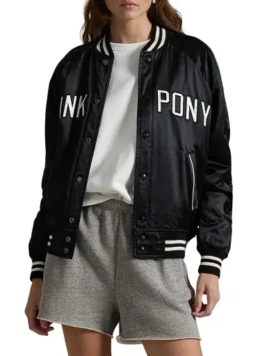 Polo Ralph Lauren Men's Unisex Pink Pony Takihyo Satin Baseball Jacket - Polo Black - Size XXL | Thumbnail 2