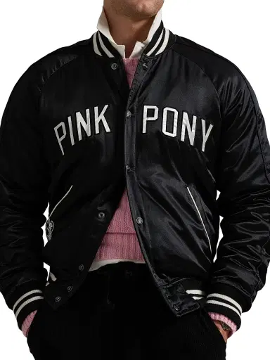 Polo Ralph Lauren Men's Unisex Pink Pony Takihyo Satin Baseball Jacket - Polo Black - Size XXL | Thumbnail 4