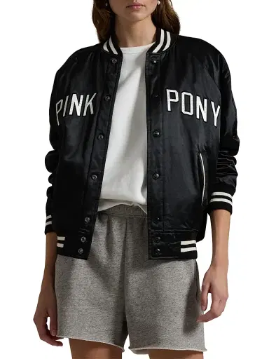 Polo Ralph Lauren Men's Unisex Pink Pony Takihyo Satin Baseball Jacket - Polo Black - Size XXL | Thumbnail 5