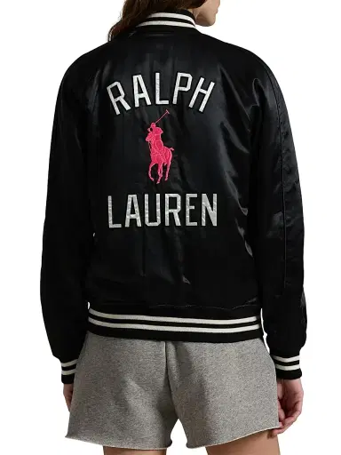 Polo Ralph Lauren Men's Unisex Pink Pony Takihyo Satin Baseball Jacket - Polo Black - Size XXL | Thumbnail 6