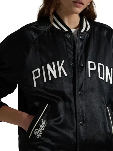 Polo Ralph Lauren Men's Unisex Pink Pony Takihyo Satin Baseball Jacket - Polo Black - Size XXL | Thumbnail 7