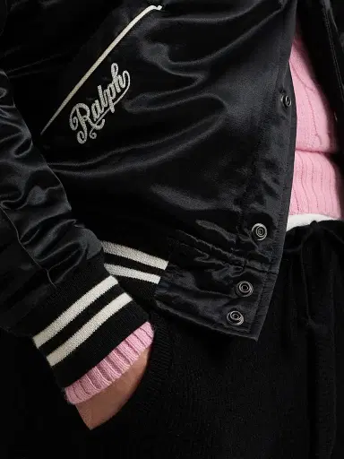 Polo Ralph Lauren Men's Unisex Pink Pony Takihyo Satin Baseball Jacket - Polo Black - Size XXL | Thumbnail 8