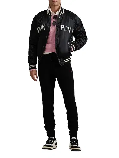 Polo Ralph Lauren Men's Unisex Pink Pony Takihyo Satin Baseball Jacket - Polo Black - Size XXL | Thumbnail 1