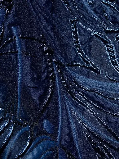 Teri Jon by Rickie Freeman Women's Metallic Floral Off-The-Shoulder Gown - Navy - Size 4 | Thumbnail 7