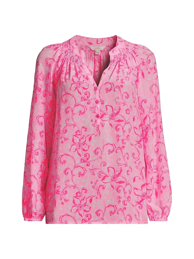 Women's Elsa Filigree Silk Blouse - Conch Shell Pink
