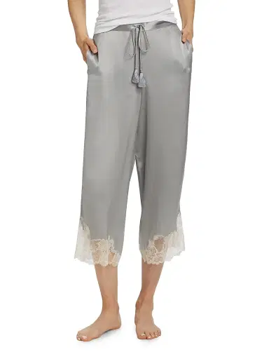 Josie Natori Women's Lolita Silk Lace-Trimmed Pants - Silver Ecru | Thumbnail 3