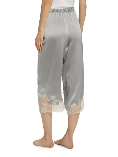 Josie Natori Women's Lolita Silk Lace-Trimmed Pants - Silver Ecru | Thumbnail 5
