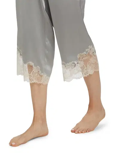 Josie Natori Women's Lolita Silk Lace-Trimmed Pants - Silver Ecru | Thumbnail 6