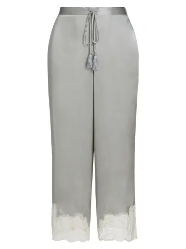 Josie Natori Women's Lolita Silk Lace-Trimmed Pants - Silver Ecru | Thumbnail 1