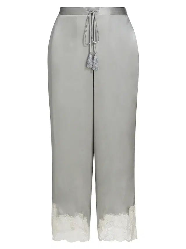 Josie Natori Women's Lolita Silk Lace-Trimmed Pants - Silver Ecru
