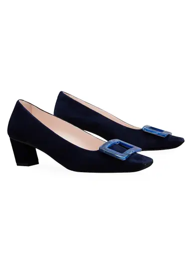 Roger Vivier Women's Belle Vivier 45MM Buckle Suede Pumps - Galassia | Thumbnail 2 Roger Vivier Women's Belle Vivier 45MM Buckle Suede Pumps - Galassia | Thumbnail 2