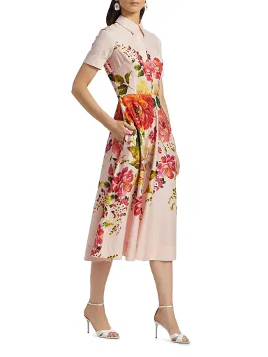 Teri Jon by Rickie Freeman Women's Floral Fit-&-Flare Shirtdress | Thumbnail 4 Teri Jon by Rickie Freeman Women's Floral Fit-&-Flare Shirtdress | Thumbnail 4