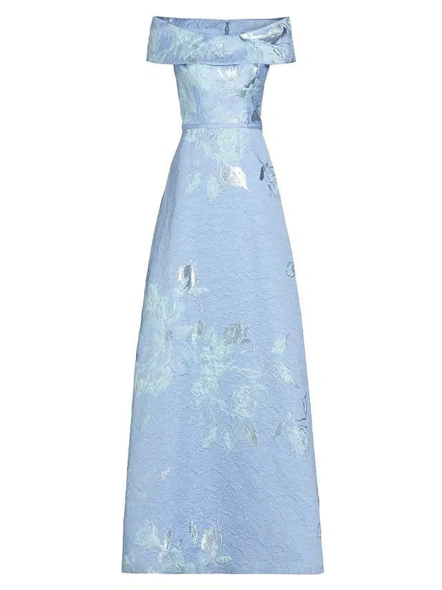 Teri Jon by Rickie Freeman Women's Floral Off-The-Shoulder Gown - Periwinkle