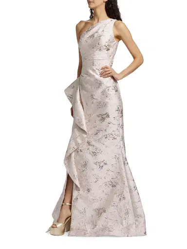 Teri Jon by Rickie Freeman Women's Jacquard One-Shoulder Gown - Blush - Size 16 | Thumbnail 2 Teri Jon by Rickie Freeman Women's Jacquard One-Shoulder Gown - Blush - Size 16 | Thumbnail 2