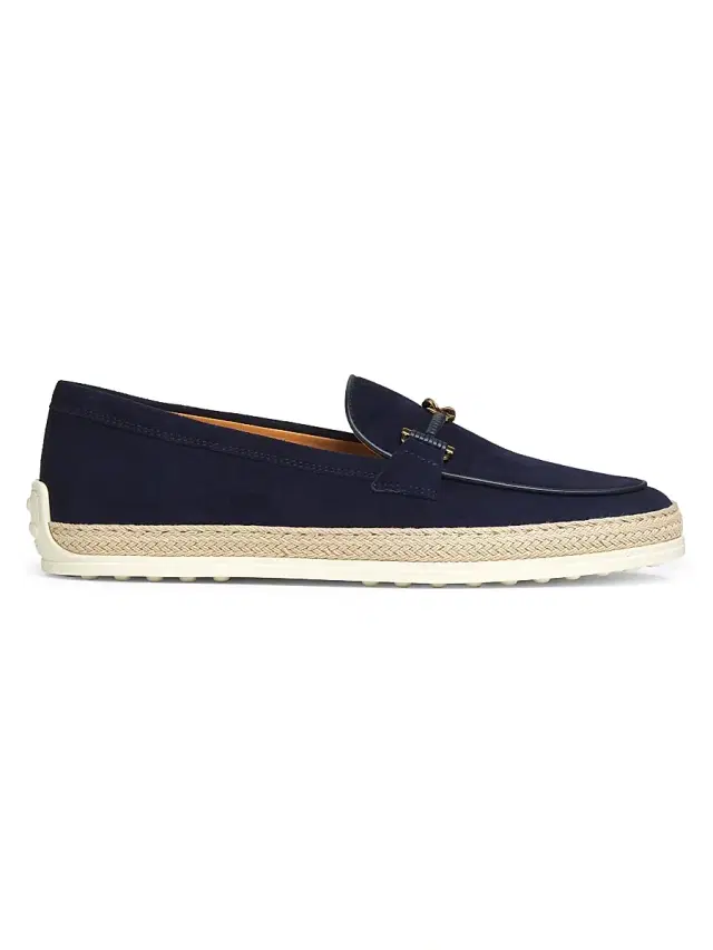 Tod's Women's Double-T Ring Suede & Raffia Loafers - Navy
