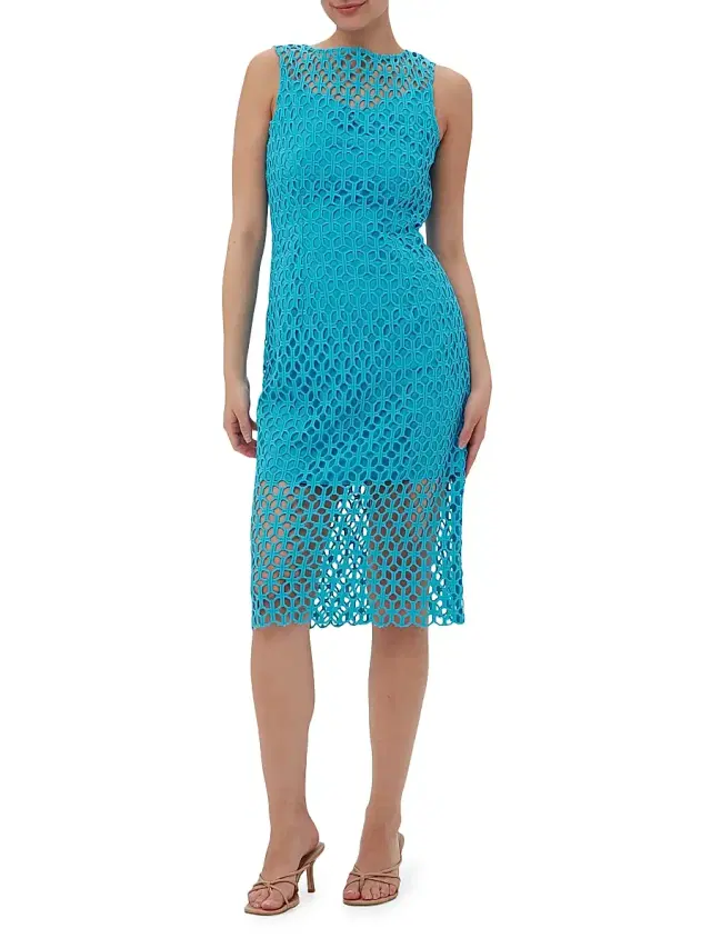 Trina Turk Women's Eleanor Openwork Sheath Midi-Dress - Blue Grotto