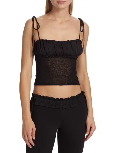 Guizio Women's Ruched Chiffon Knit Camisole - Black | Thumbnail 3