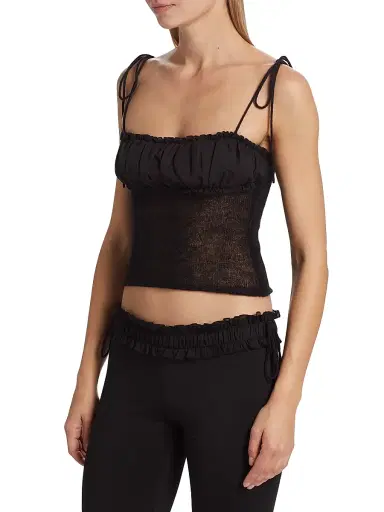 Guizio Women's Ruched Chiffon Knit Camisole - Black | Thumbnail 4