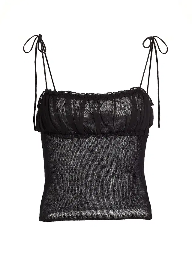 Guizio Women's Ruched Chiffon Knit Camisole - Black