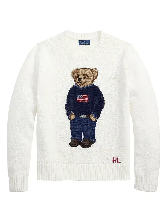 Polo Ralph Lauren Women's Cotton-Linen Crewneck Bear Sweater - Deckwash White Multi
