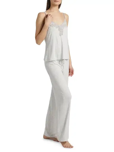 Natori Women's Glamour Lace-Trim Lounge Set - Heather Grey - Size XL | Thumbnail 2