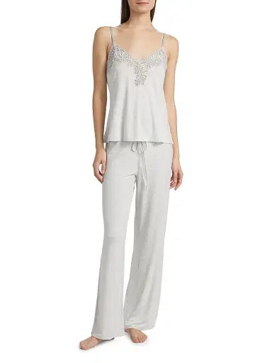 Natori Women's Glamour Lace-Trim Lounge Set - Heather Grey - Size XL | Thumbnail 3