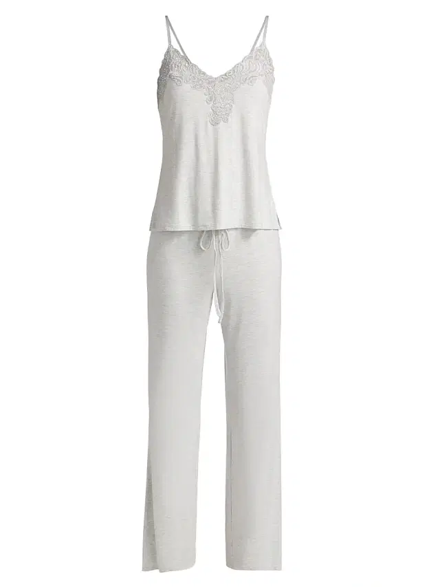 Natori Women's Glamour Lace-Trim Lounge Set - Heather Grey