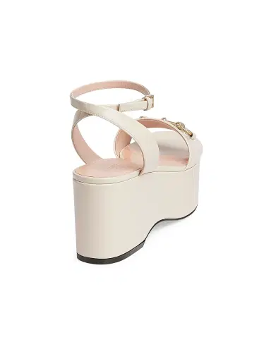 Gucci Women's Lady Horsebit 75MM Leather Platform Sandals - New Ivoire - Size 10 | Thumbnail 3