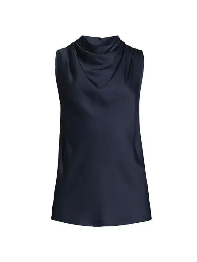 Women's Mika Satin Cowlneck Sleeveless Top - Navy