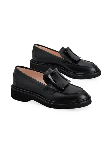 Roger Vivier Women's Viv Rangers Covered Buckle Leather Loafers - Nero | Thumbnail 2 Roger Vivier Women's Viv Rangers Covered Buckle Leather Loafers - Nero | Thumbnail 2