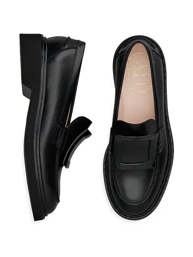Roger Vivier Women's Viv Rangers Covered Buckle Leather Loafers - Nero | Thumbnail 4 Roger Vivier Women's Viv Rangers Covered Buckle Leather Loafers - Nero | Thumbnail 4