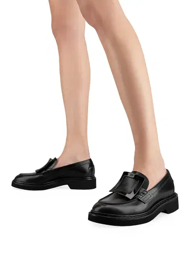 Roger Vivier Women's Viv Rangers Covered Buckle Leather Loafers - Nero | Thumbnail 8 Roger Vivier Women's Viv Rangers Covered Buckle Leather Loafers - Nero | Thumbnail 8