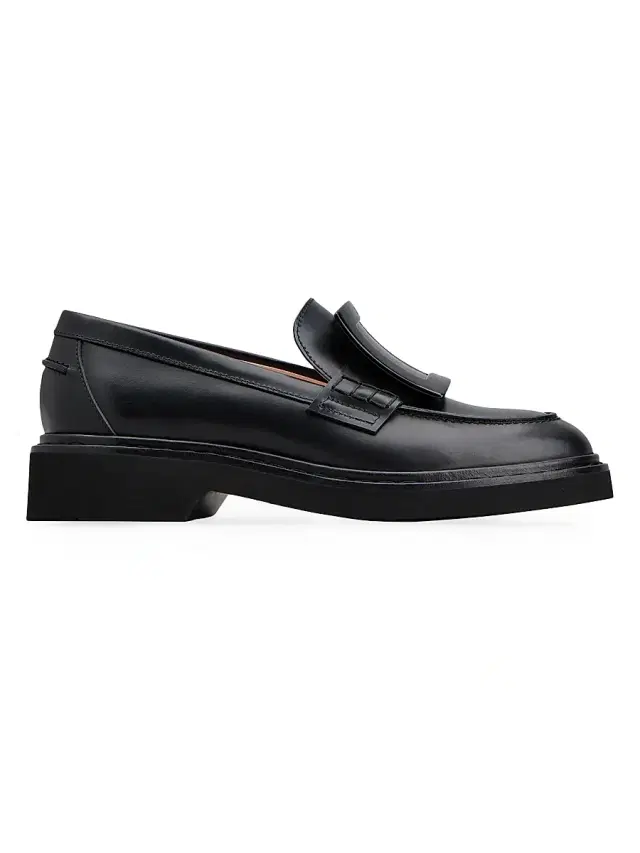 Roger Vivier Women's Viv Rangers Covered Buckle Leather Loafers - Nero
