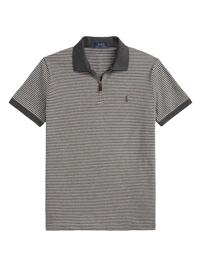 Polo Ralph Lauren Men's Striped Stretch Mesh Polo Shirt - Heather Grey