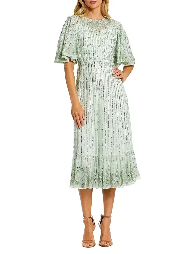 Women's Flounce Sleeve Midi-Dress - Sage