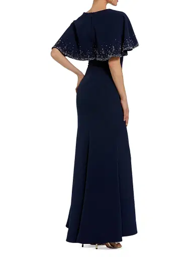 Mac Duggal Women's Crêpe Beaded Shawl Column Gown - Midnight | Thumbnail 2 Mac Duggal Women's Crêpe Beaded Shawl Column Gown - Midnight | Thumbnail 2